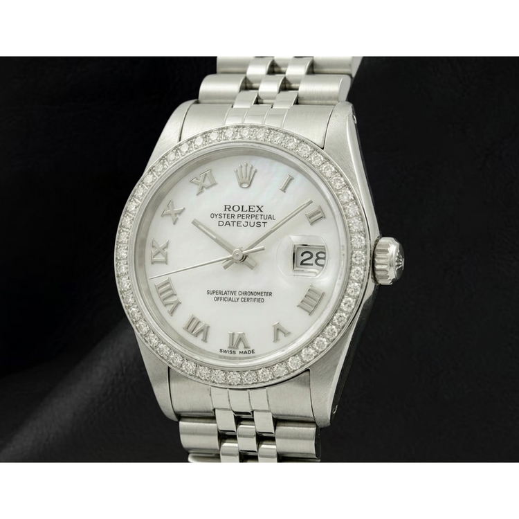 jubilé acier inoxydable Rolex date pour hommes, il suffit de regarder la lunette avec cadran en diamant gris