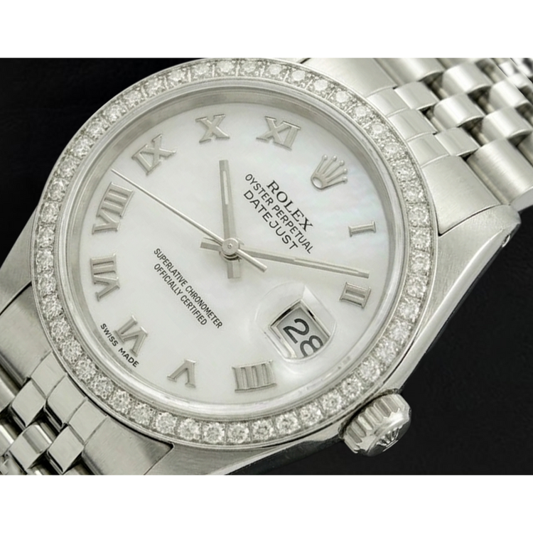 jubilé acier inoxydable Rolex date pour hommes, il suffit de regarder la lunette avec cadran en diamant gris