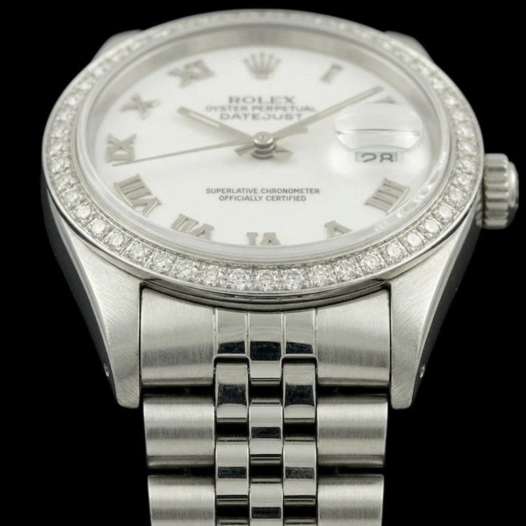jubilé acier inoxydable Rolex date pour hommes, il suffit de regarder la lunette avec cadran en diamant gris