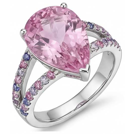 Kunzite Solitaire avec Pierres Latérales – vue de face