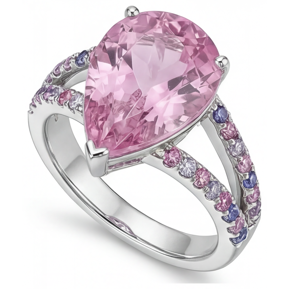 Goutte Kunzite bague en Or 14K Blanc – vue de côté