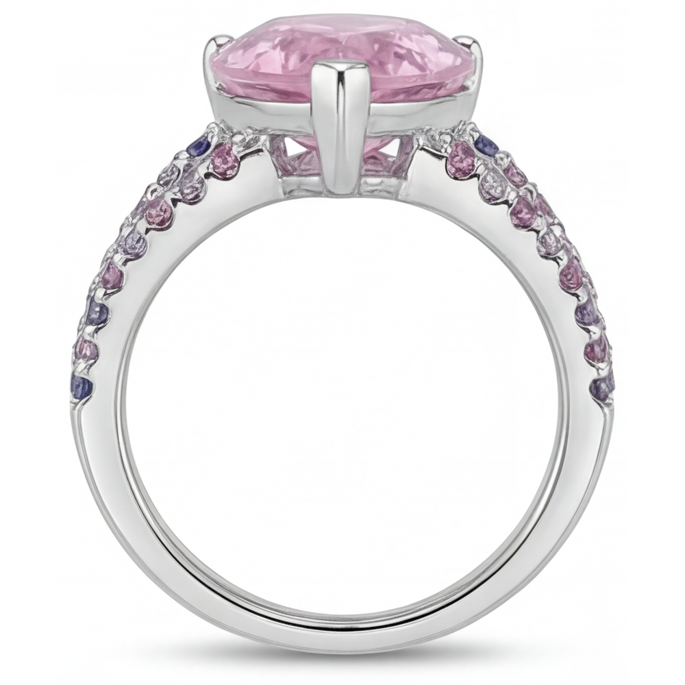 Kunzite Solitaire avec Pierres Latérales – vue de profil
