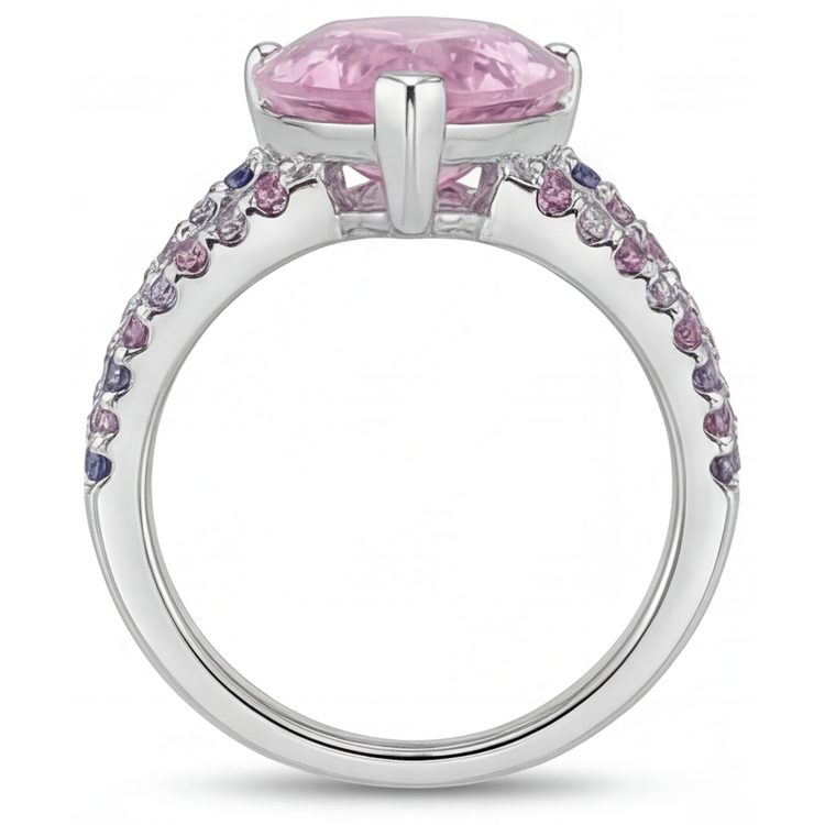 Kunzite Solitaire avec Pierres Latérales – vue de profil