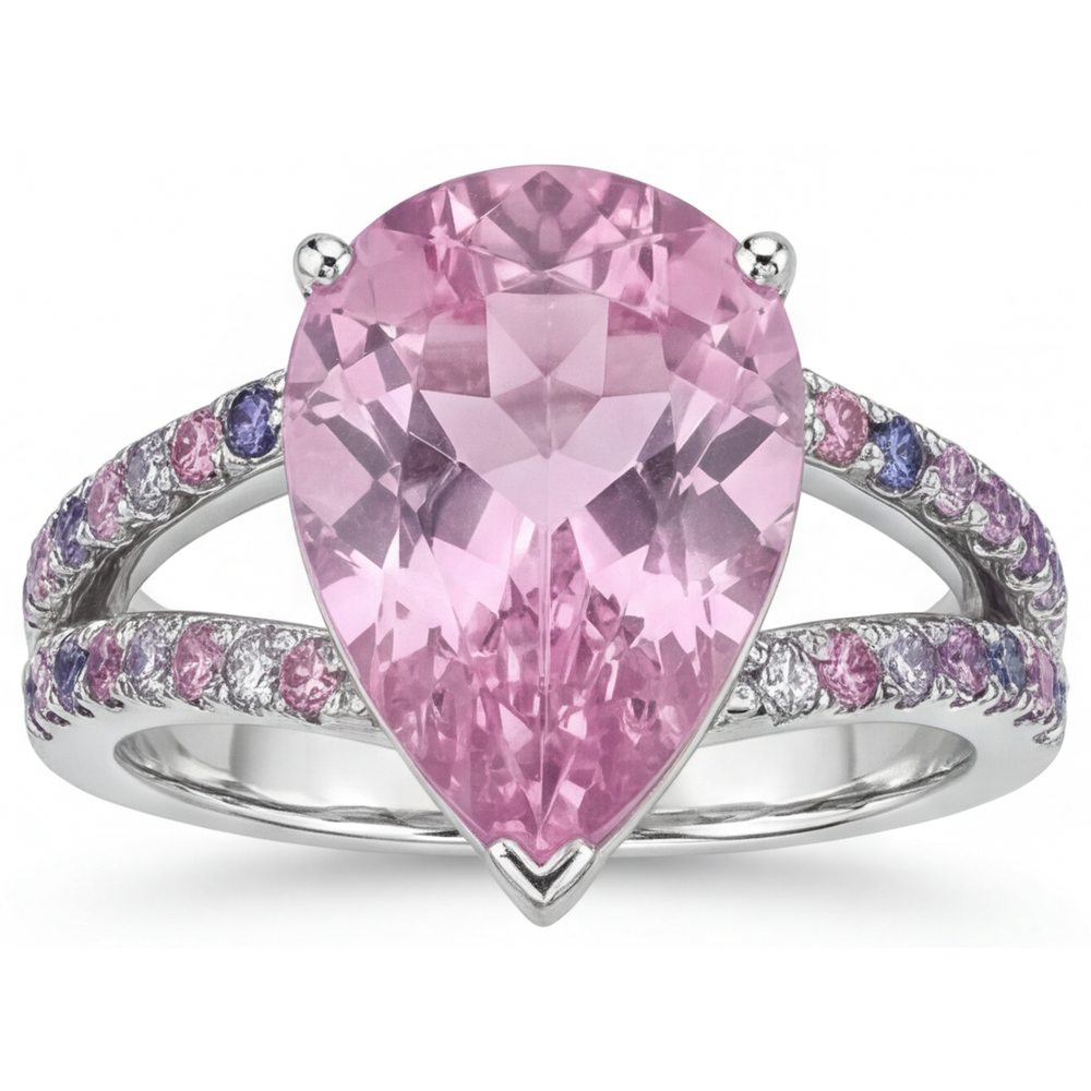Kunzite Solitaire avec Pierres Latérales – vue de dessus