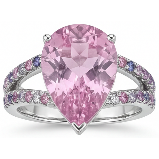 Kunzite Solitaire avec Pierres Latérales – vue de dessus