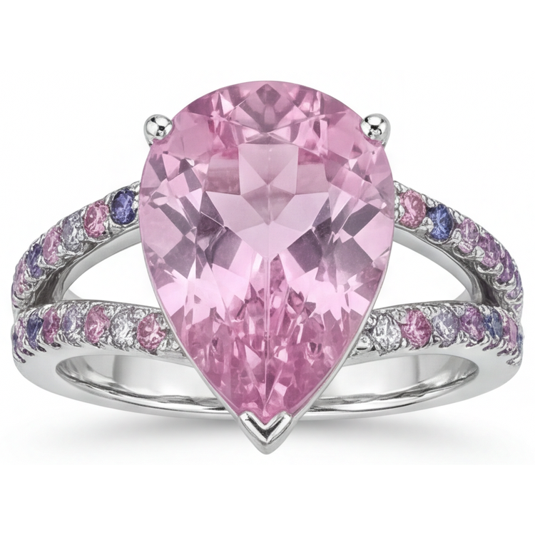 Kunzite Solitaire avec Pierres Latérales – vue de dessus