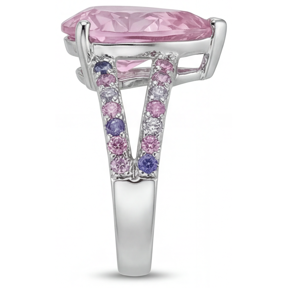 Kunzite Solitaire avec Pierres Latérales – vue arrière