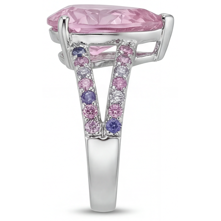 Kunzite Solitaire avec Pierres Latérales – vue arrière
