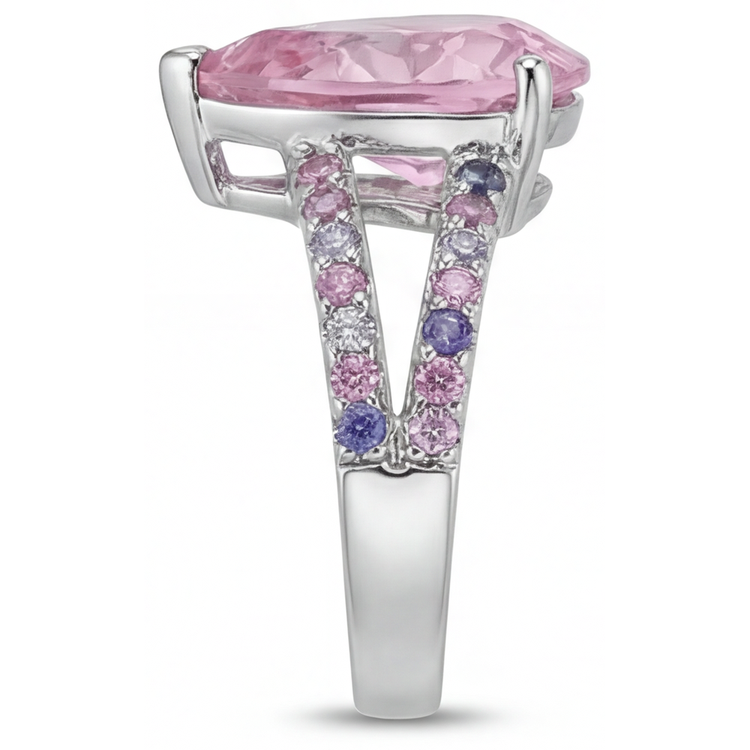 Kunzite Goutte Solitaire avec Pierres Latérales en Or 14K Blanc – vue détaillée