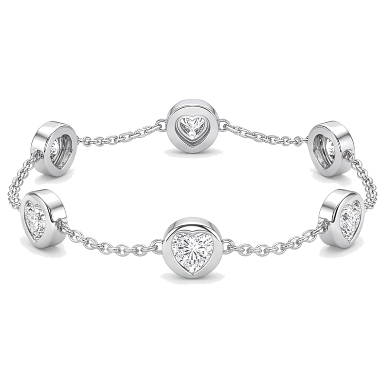 Bracelet en Or Blanc 14 carats et diamants de laboratoire ronds 3 carats, lunette au mètre, 7 pouces