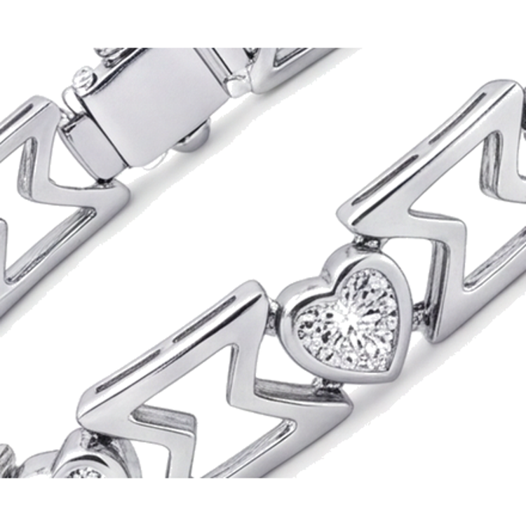 Bracelet en diamants de laboratoire 5 carats à maillons chevron cœur en Or Blanc 14 carats, 7 pouces