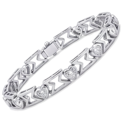 Bracelet en diamants de laboratoire 5 carats à maillons chevron cœur en or blanc 14 carats 7 pouces