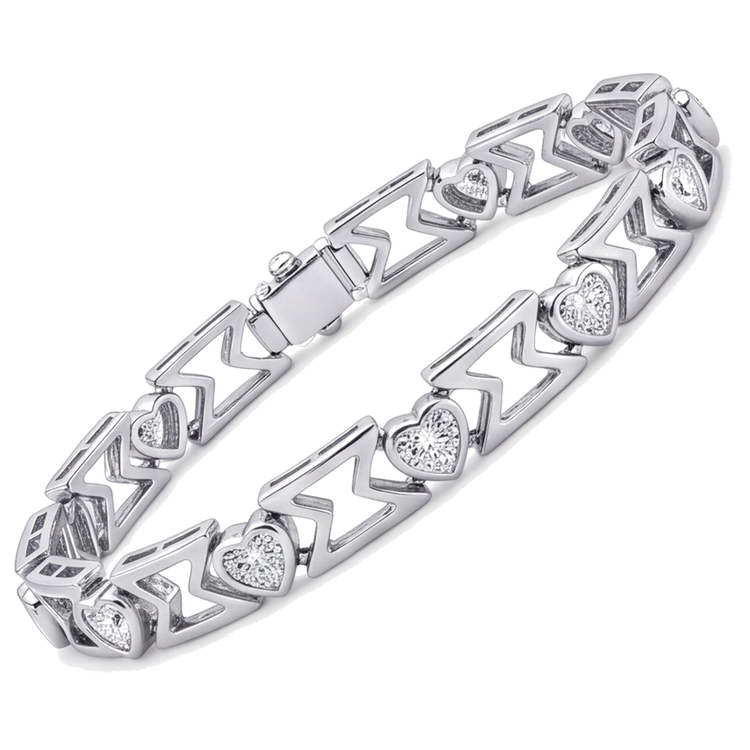 Bracelet en diamants de laboratoire 5 carats à maillons chevron cœur en Or Blanc 14 carats, 7 pouces