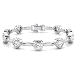 Bracelet en diamants de laboratoire 4 carats à maillons cœurs et barrettes en Or Blanc 14 carats, 7 pouces