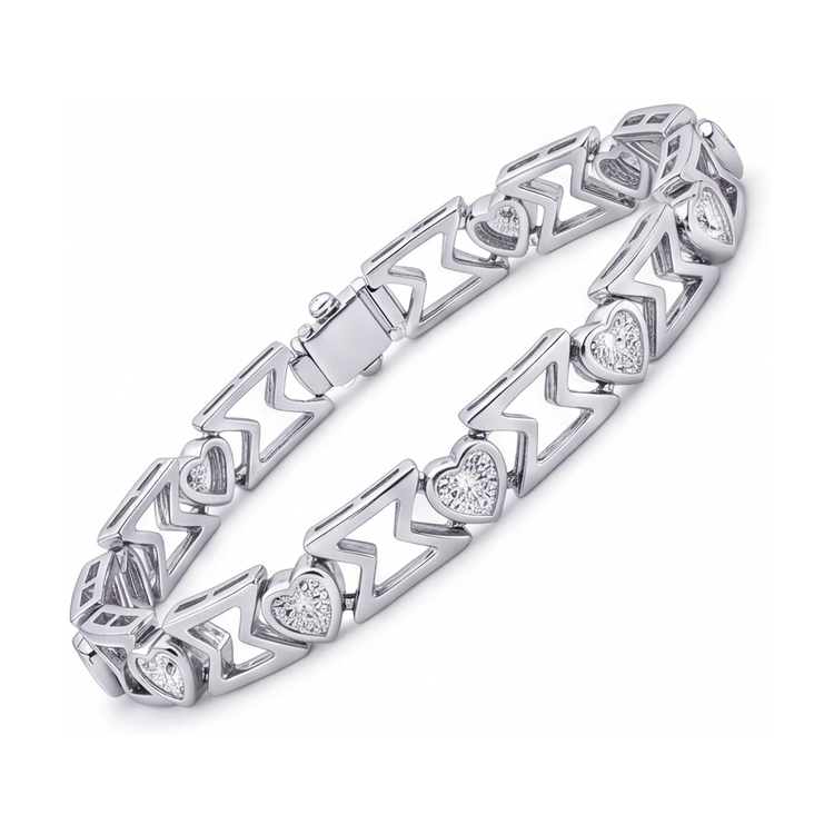 Bracelet en diamants de laboratoire 5 carats à maillons chevron cœur en Or Blanc 14 carats, 7 pouces