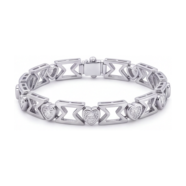 Bracelet en diamants de laboratoire 5 carats à maillons chevron cœur en or blanc 14 carats 7 pouces
