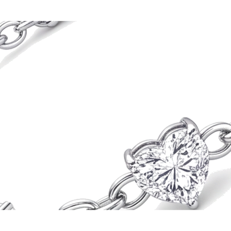 Bracelet Station Cœur en Diamants de laboratoire 3 Carats en Or Blanc 14 Carats, 7 Pouces