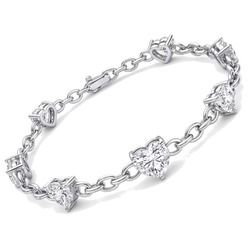 Bracelet station cœur en diamant de laboratoire 3 carats en Or Blanc 14 carats, 7 pouces