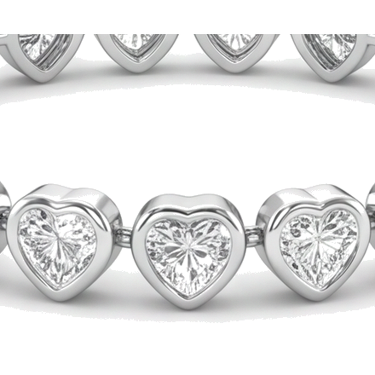 Bracelet Tennis en diamants de laboratoire 7 carats Lunette Cœur en Or Blanc 14K 7 pouces
