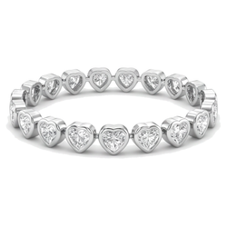 Bracelet Tennis en diamants de laboratoire 7 carats, lunette cœur, or blanc 14 carats, 7 pouces