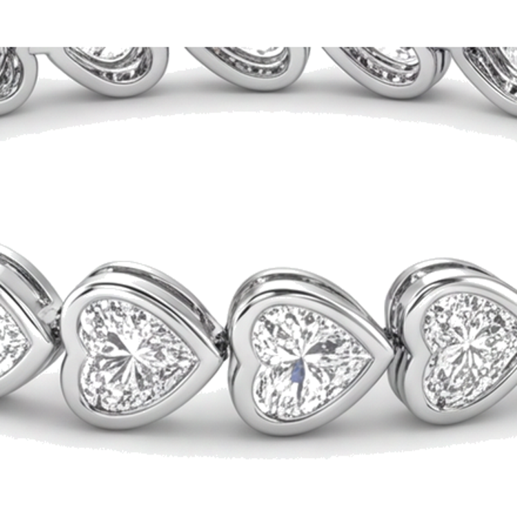 Bracelet Tennis en Diamants de Laboratoire 8 Carats Lunette Cœur Or Blanc 14K 7 Pouces