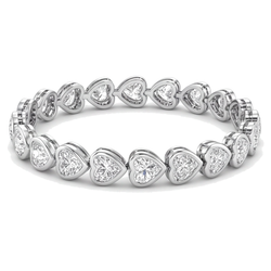 Bracelet Tennis en Diamants de Laboratoire 8 Carats Lunette Cœur Or Blanc 14K 7 Pouces