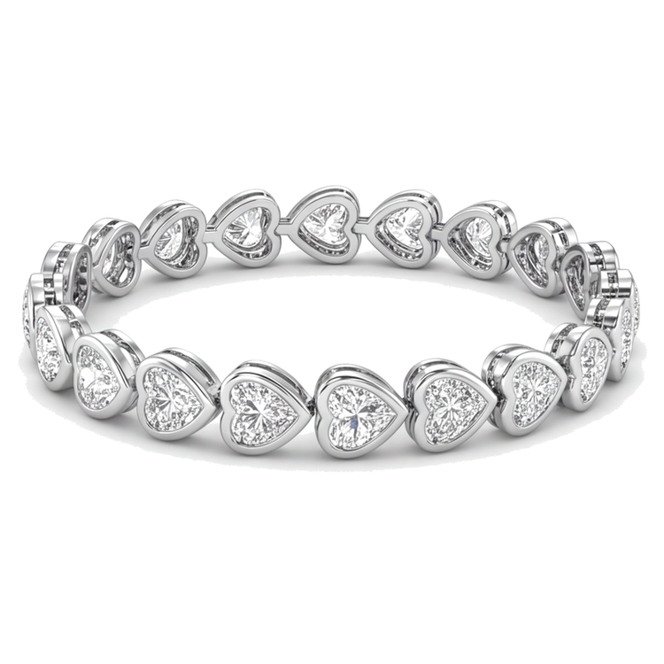 Bracelet Tennis en Diamants de Laboratoire 8 Carats Lunette Cœur Or Blanc 14K 7 Pouces