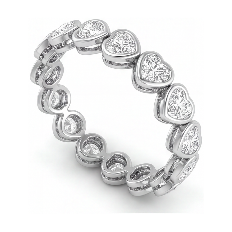 Bracelet Tennis en Diamants de Laboratoire 8 Carats Lunette Cœur Or Blanc 14K 7 Pouces