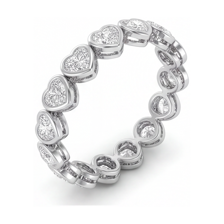 Bracelet Tennis en Diamants de Laboratoire 8 Carats Lunette Cœur Or Blanc 14K 7 Pouces