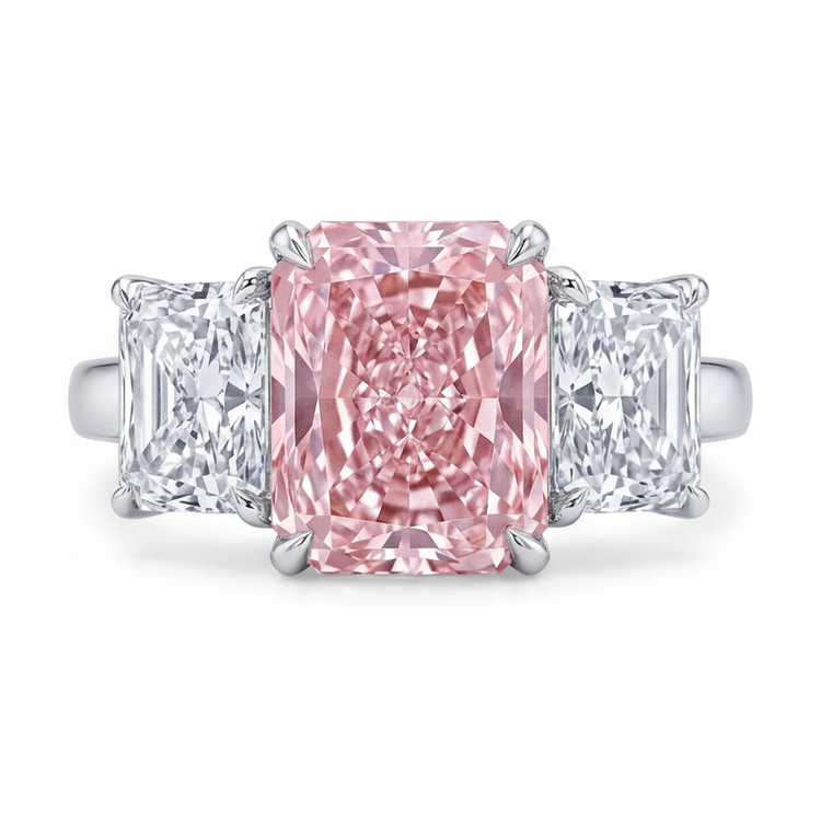 Bague en diamant rose de laboratoire 5,2 carats taille radiant
