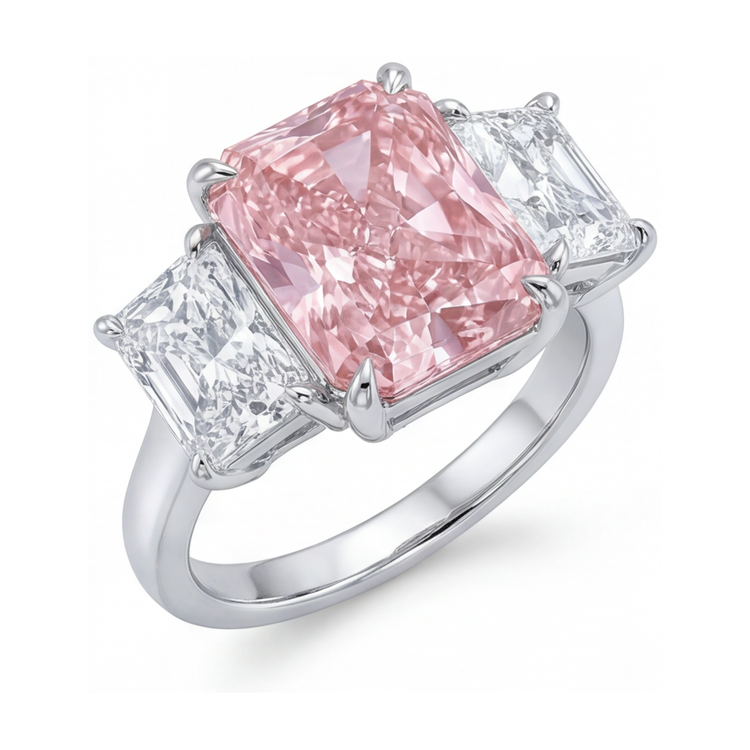 Bague en diamant rose de laboratoire 5,2 carats taille radiant