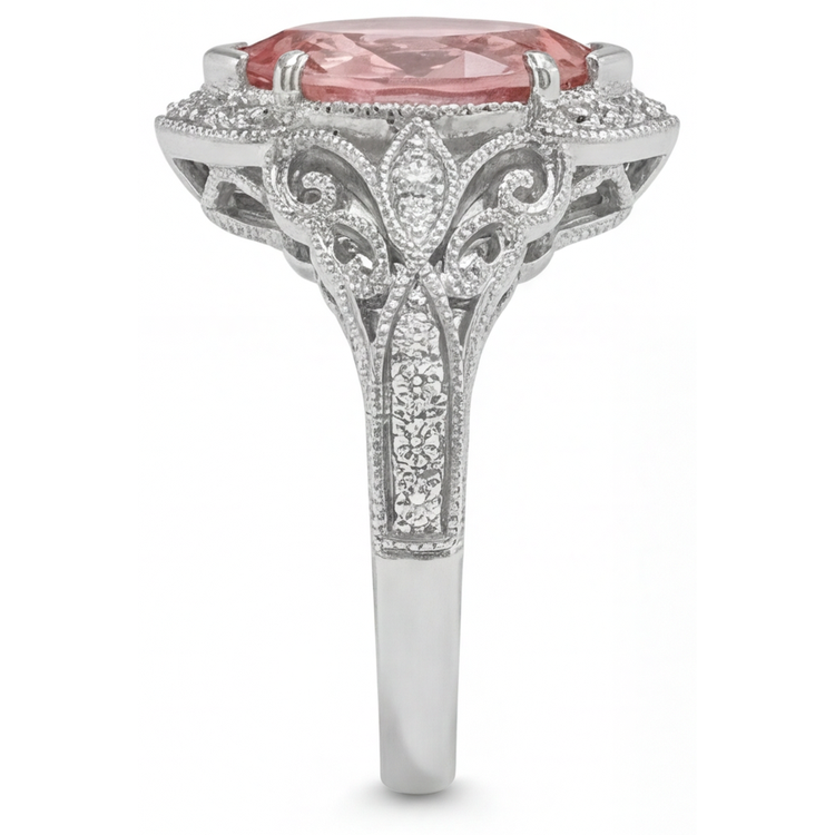 Bague de Fiançailles Saphir Pêche de laboratoire taille Marquise de 3,8 Carats avec Halo Padparadscha en Or Blanc 14 carats