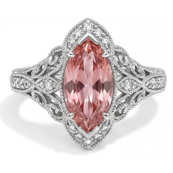 Bague de Fiançailles Saphir Pêche de laboratoire taille Marquise de 3,8 Carats avec Halo Padparadscha en Or Blanc 14 carats