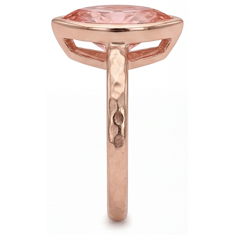 Bague Saphir Padparadscha de laboratoire 3,5 Carats Marquise sertie lunette Solitaire Or Rose 14K