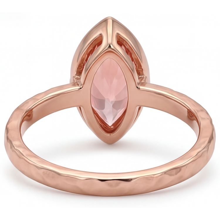 Bague Saphir Padparadscha de laboratoire 3,5 Carats Marquise sertie lunette Solitaire Or Rose 14K