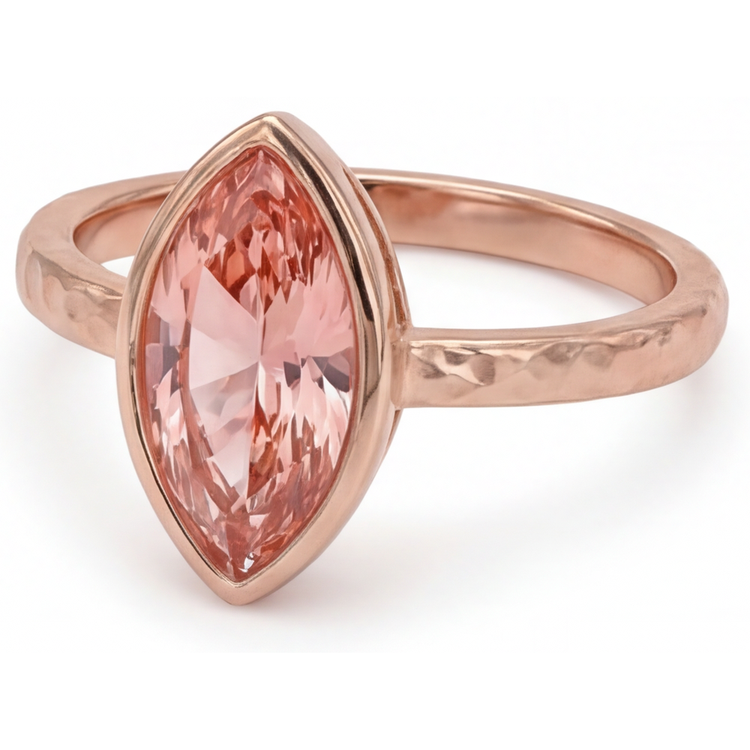 Bague Saphir Padparadscha de laboratoire 3,5 Carats Marquise sertie lunette Solitaire Or Rose 14K