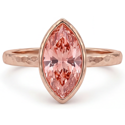 Bague Saphir Padparadscha de laboratoire 3,5 Carats Marquise sertie lunette Solitaire Or Rose 14K