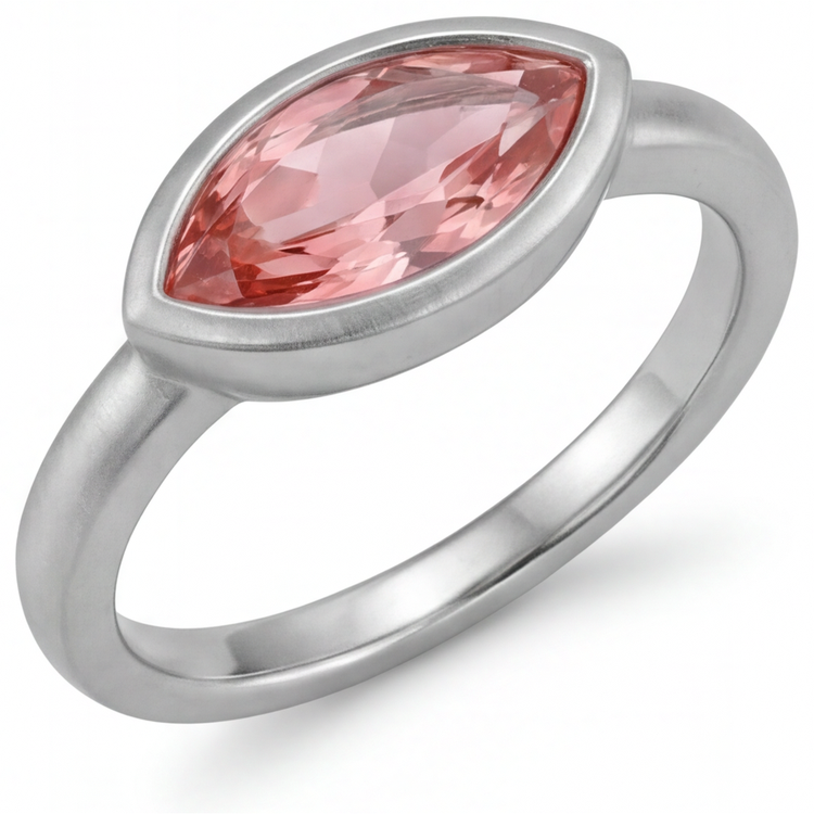Bague Ancienne Or Blanc 14K Saphir Padparadscha 3,5 Carats de laboratoire Marquise Lunette Solitaire