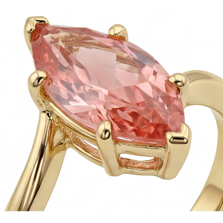 Bague Saphir Padparadscha de laboratoire 3,5 carats taille Marquise, monture croisée en Or Jaune 14 carats