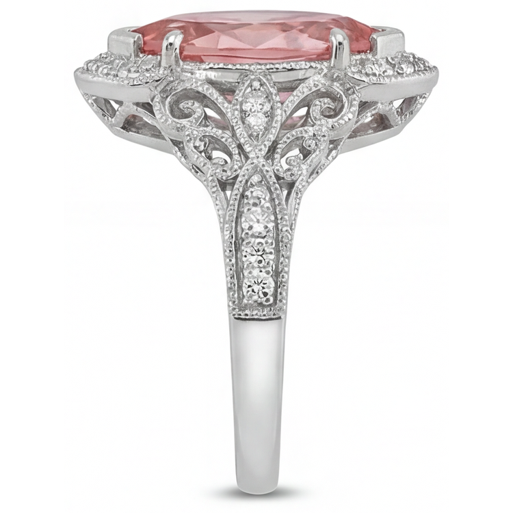 Bague Halo à corps fendu en Or Blanc 14 carats avec saphir Padparadscha véritable taille marquise couleur pêche 2,3 carats