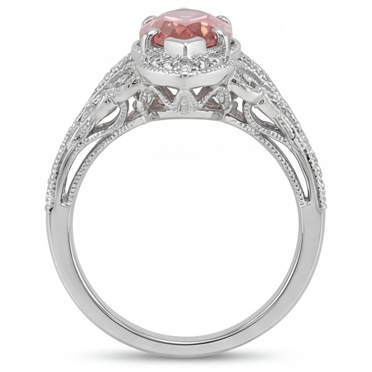 Bague Halo à Corps Fendu en Or Blanc 14 Carats avec Saphir Padparadscha Véritable Couleur Pêche Taille Marquise 2,3 Carats