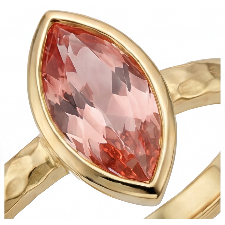 Bague de Fiançailles Solitaire Saphir Padparadscha Pêche Naturel Marquise 2 Carats Lunette en Or Jaune 14K