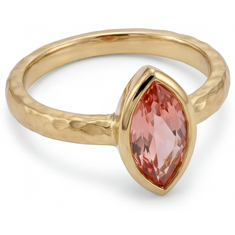 Bague de Fiançailles Solitaire Saphir Padparadscha Pêche Naturel Marquise 2 Carats Lunette en Or Jaune 14K