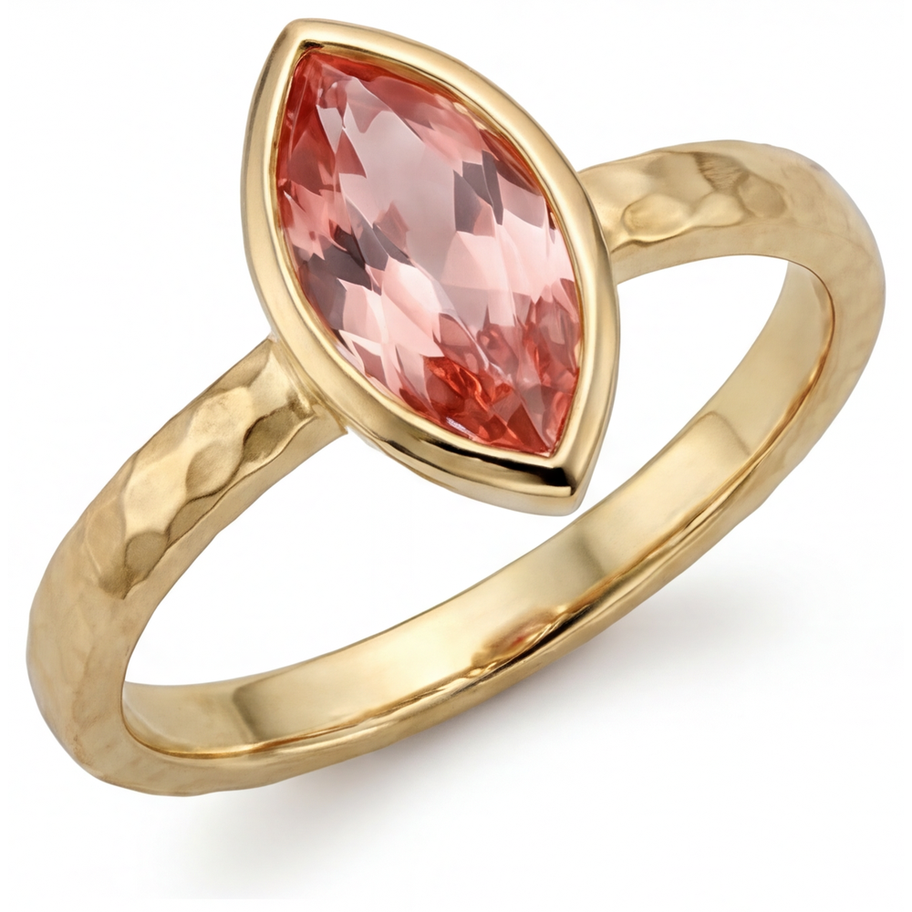 Bague de Fiançailles Solitaire Saphir Padparadscha Pêche Naturel 2 Carats Marquise Lunette en Or Jaune 14K