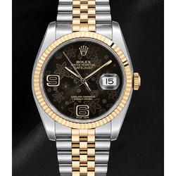 Montre Rolex 116233 Datejust 36 mm bicolore cadran floral marron à chiffres arabes