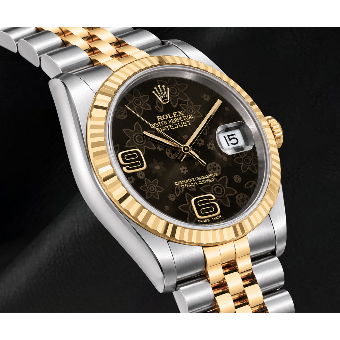Montre Rolex 116233 Datejust 36 mm bicolore cadran floral marron à chiffres arabes