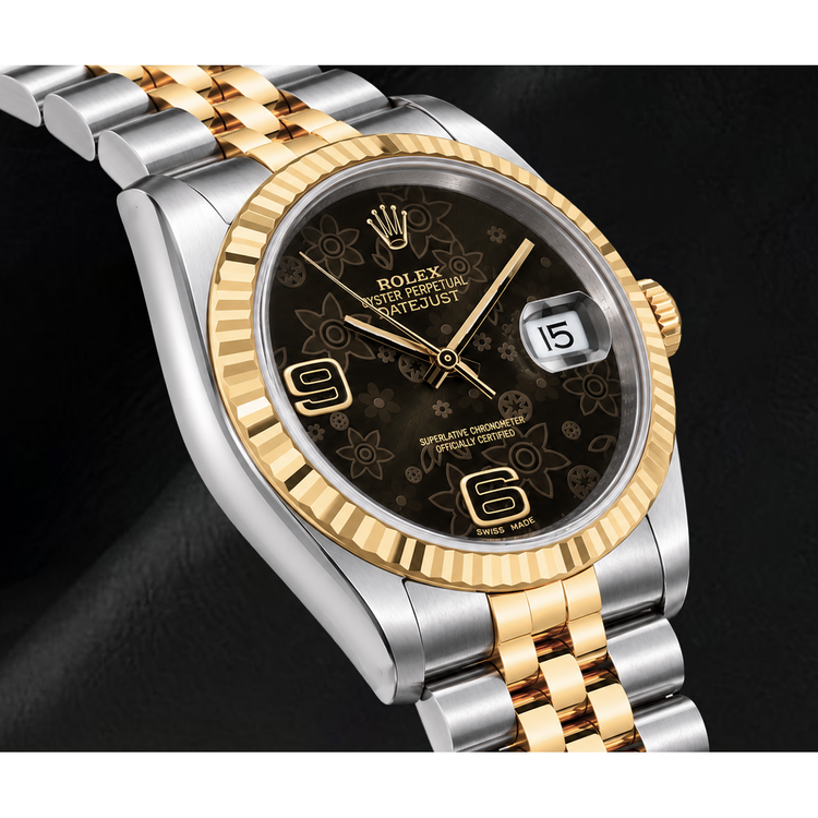 Montre Rolex 116233 Datejust 36 mm bicolore cadran floral marron à chiffres arabes