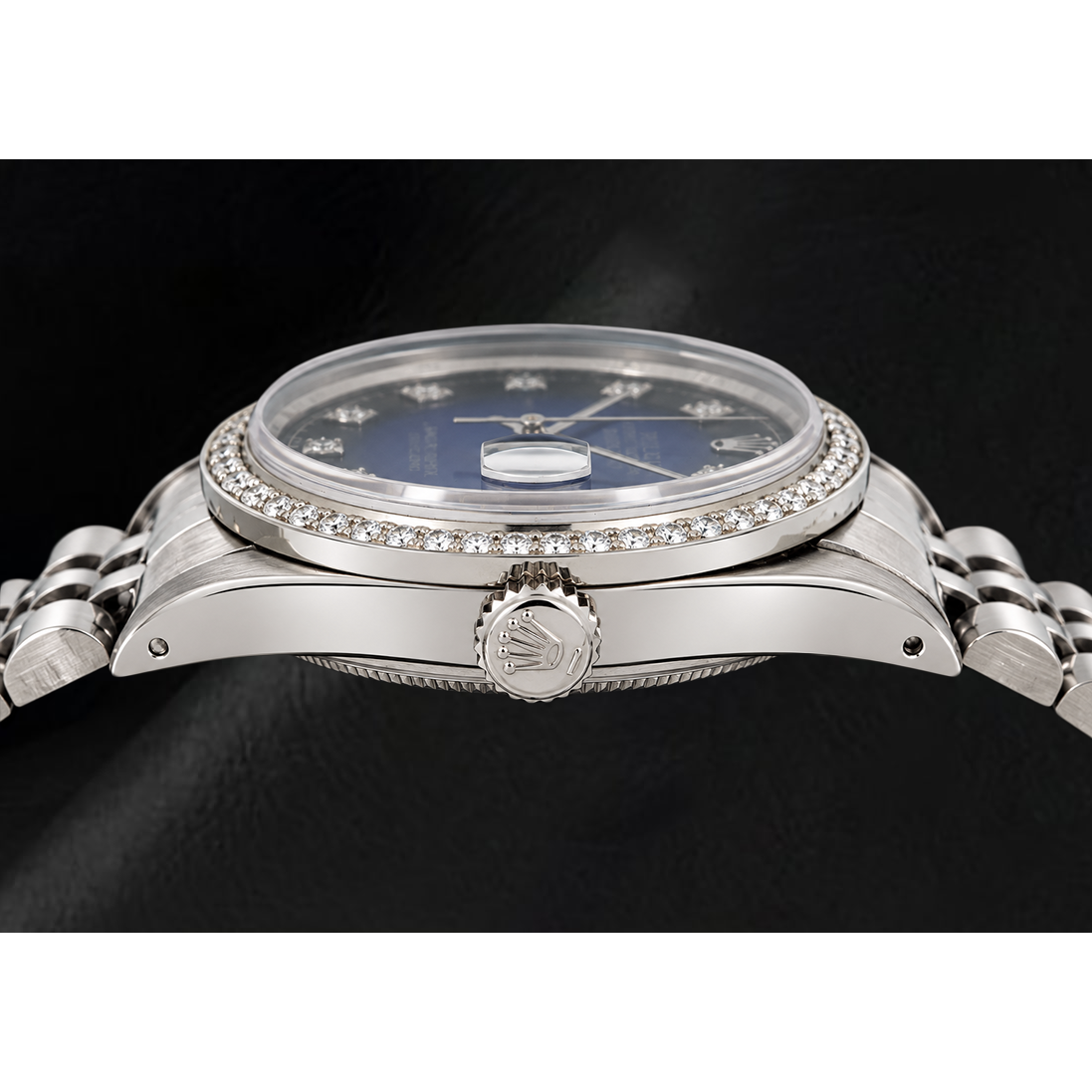 Montre Rolex 1601 Datejust 36 mm en Acier Inoxydable Cadran Diamants Bleu