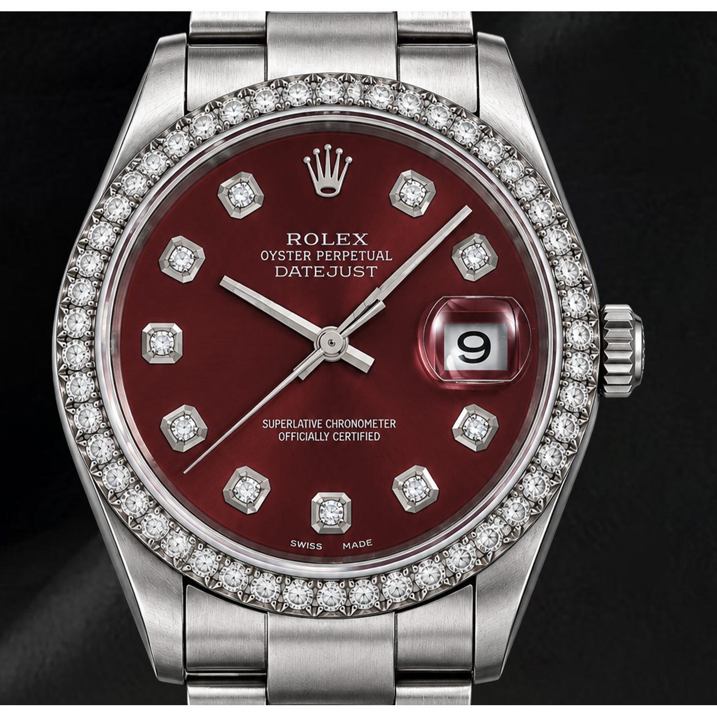 Montre Rolex 16200 Datejust 36 mm en Acier Inoxydable Cadran Diamants Rouge