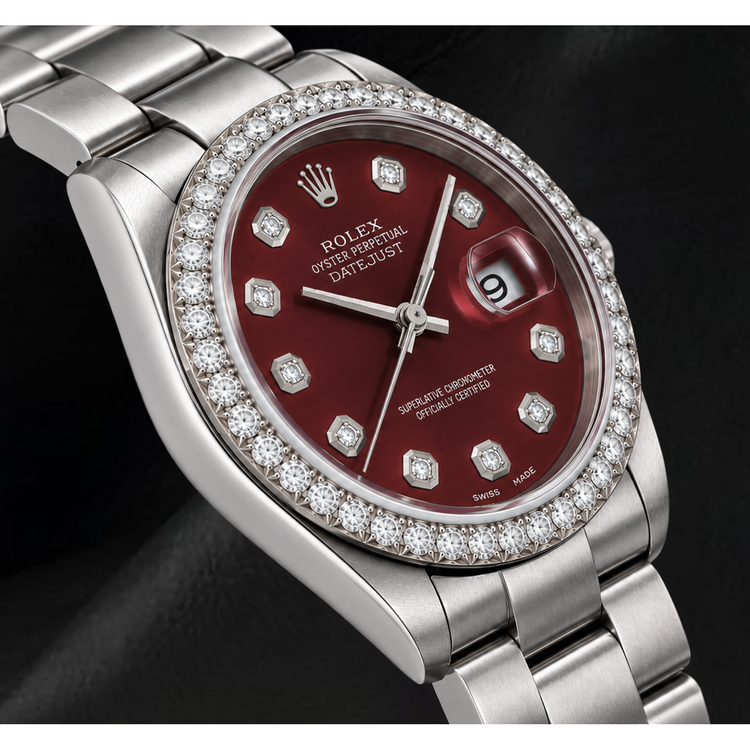 Montre Rolex 16200 Datejust 36 mm en Acier Inoxydable Cadran Diamants Rouge